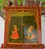 Hand-Painted Royal Couple Art On Old Wooden Window - Rajasthani Decor