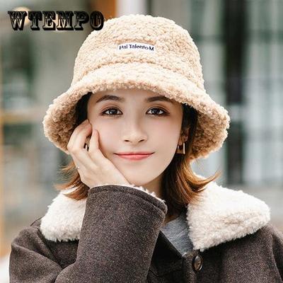Women's Lamb Cashmere Hat Outdoor Warm Bucket Hat Solid Fluffy Fishing Cap Women Winter Fisherman Hat