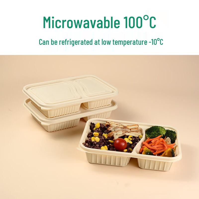 Engångs Bento-låda med dubbla fack av majsstärkelse