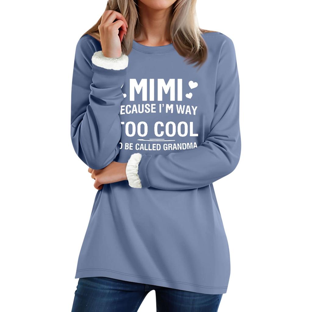 Kadın Yuvarlak Yaka Üst Harf Baskılı Kalınlaştırılmış Peluş Kaşmir Sıcak Uzun Üst