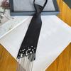 Imitation Pearls Accent Necktie Adjsutable Strap Closure Swing Tassels Decoration Business Casual Fashion Accessories