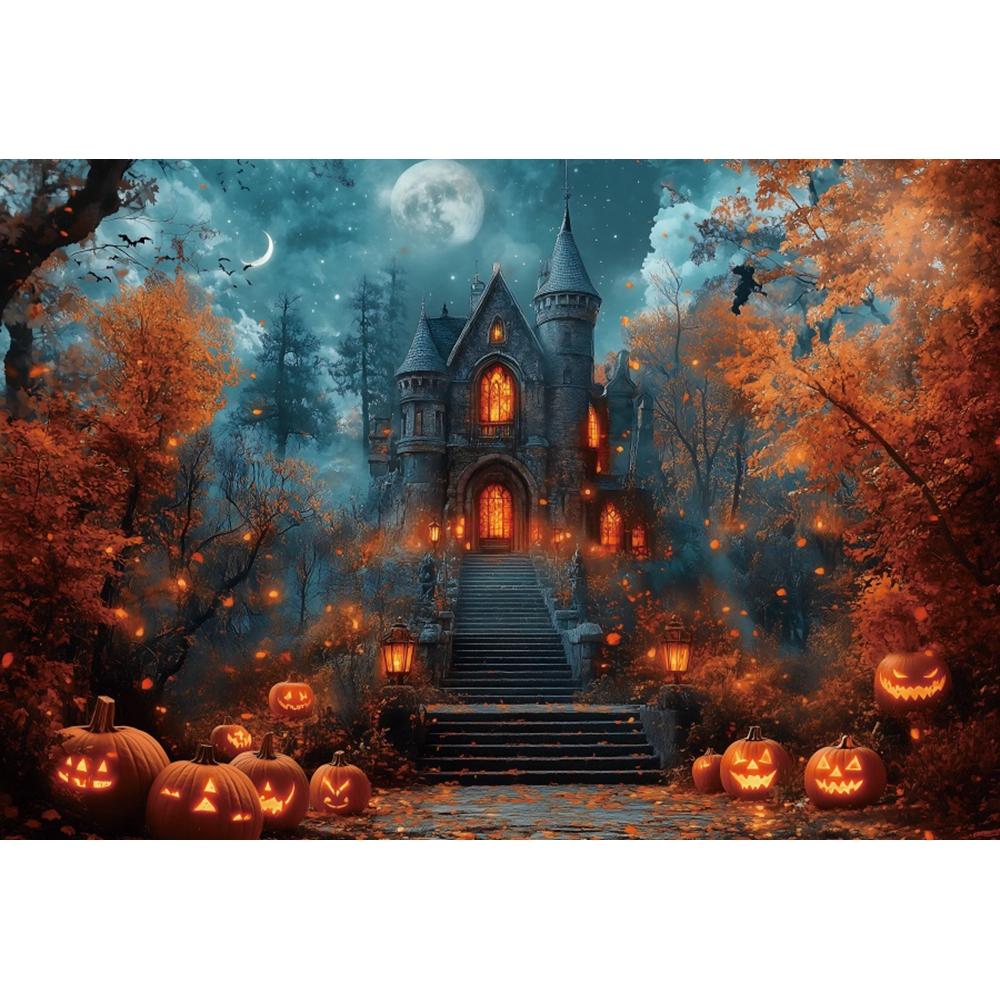 Yeele Fotografie Hintergrund Halloween Horror Mondnacht Gelber Ahornwald Kürbis Laternen Kinder Erwachsene Party Dekoration Kulisse
