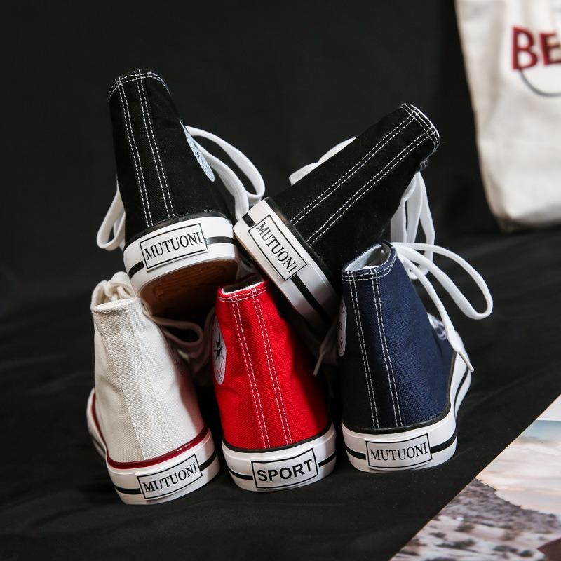 Women Canvas Sneakers Casual Flat Lace Up High Top White Shoes Unisex Vulcanized Shoes Woman Couple Shoes