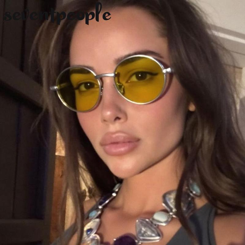 Steampunk Small Frame Oval Sunglasses Women  Luxury Brand Fashion Metal Sun Glasses For Ladies Vintage Driving Shades UV400