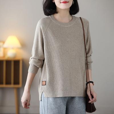 New Crew Neck Pullover Sweater Women's Autumn and Winter Knitted Top Loose Casual Bottoming Shirt Simple Knitted Sweater