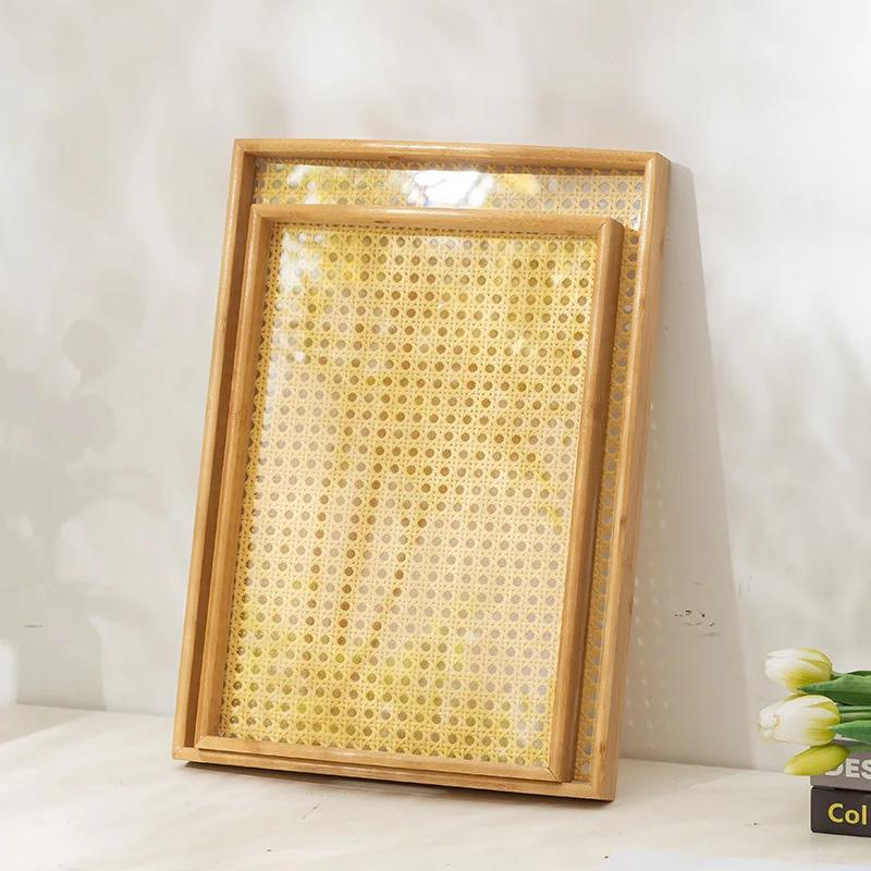 HeMu-Transparent Acrylic Bamboo Cotton Tray, Portable Rectangular Tea Set, Tea Plate, Restaurant, Hotel Household