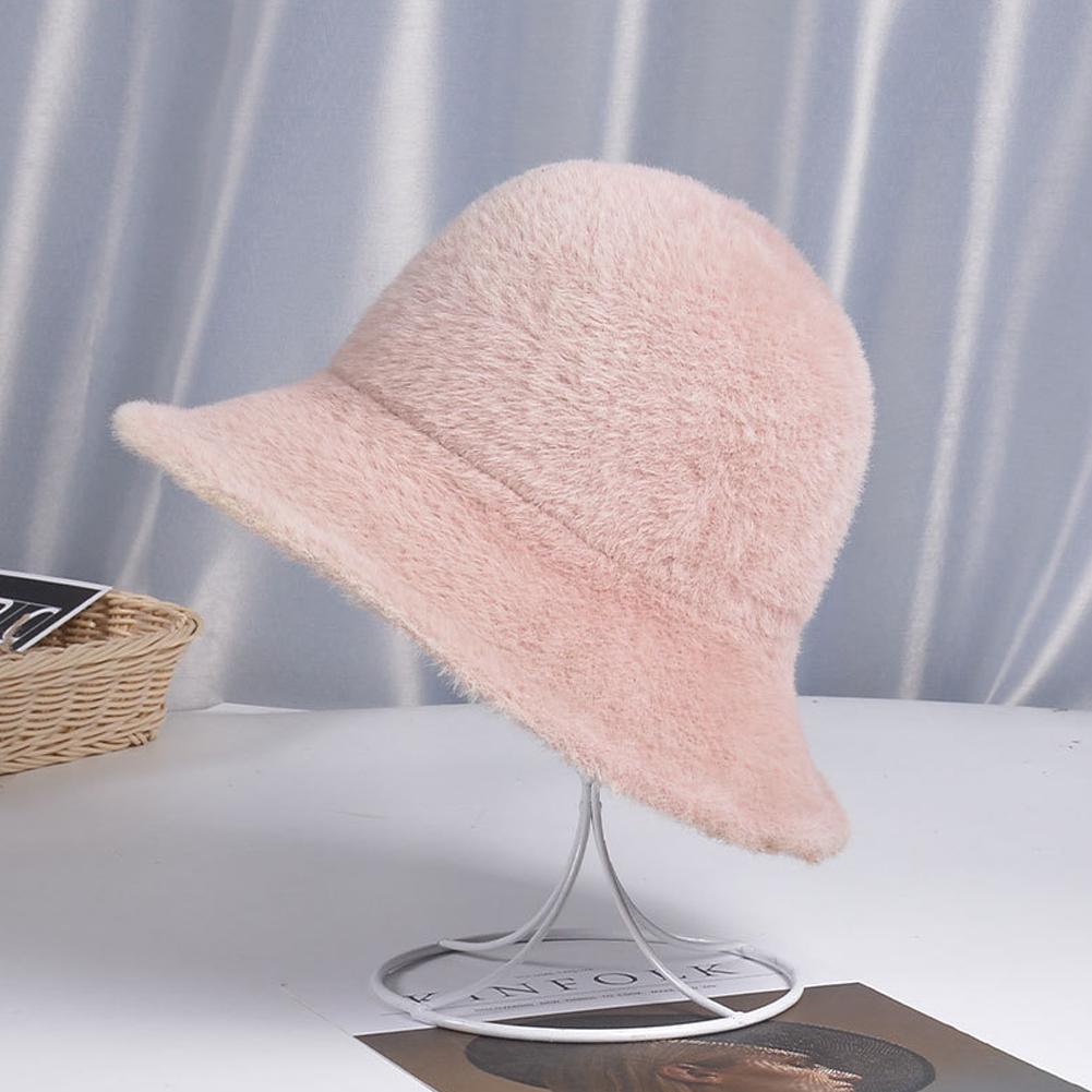 Woman Pure Color Fashion Plush Hat Winter Autumn Warm Hat All-match Bucket Hat