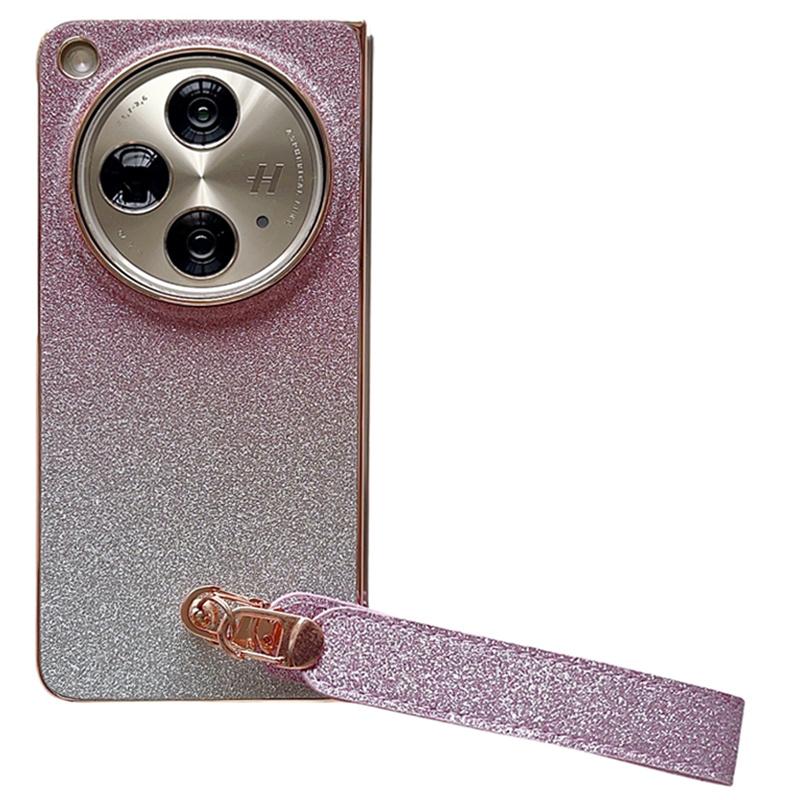 

For Oppo Find N3 5G Case Hard PC Glitter Bling Protective Phone Cover with Strap Gradient Pink
