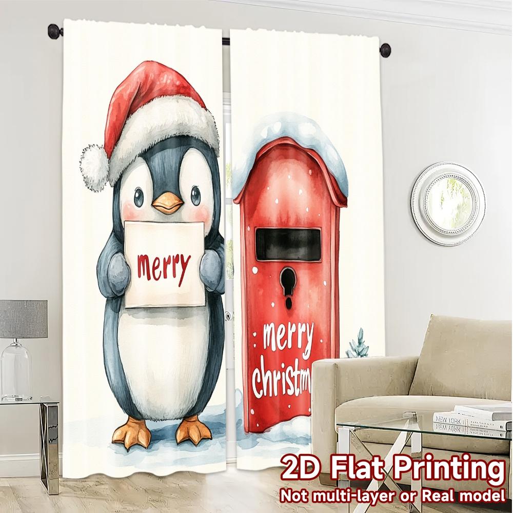 2pcs,Curtains Cute Penguin Merry Christmas Letter (3) Popular Curtains&Window Treatment Fabric Curtains Holiday for Bedroom,