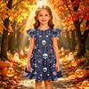 Kids Halloween Printed Dress with Sleeve Casual Party Dress for Girls