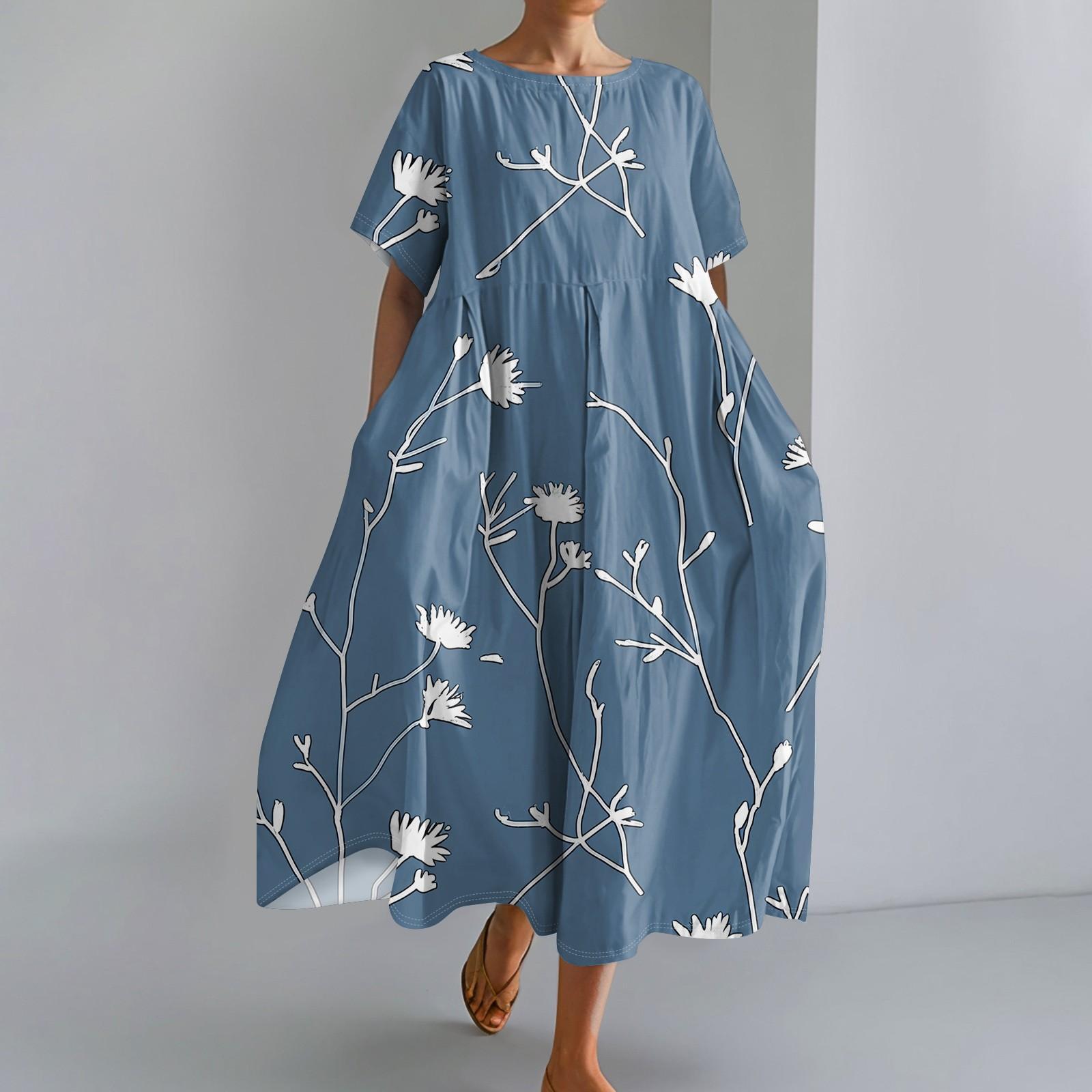 

Женское модное свободное платье с большим карманом и круглым вырезом с градиентным принтом и короткими рукавами XXL синий