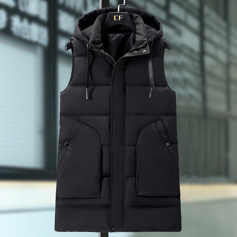 Fashion Winter Sleeveless Parkas Man Long Vest Hooded Plus Size Casual Thick Warm Outerwear Men Jackets