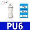 Pneumatic Nylon Air Hose Quick Connect Fittings: PU Straight, PY 5-Way, Cross 4-Way, PZA 3-Way, PE Connector with White/Blue Cap