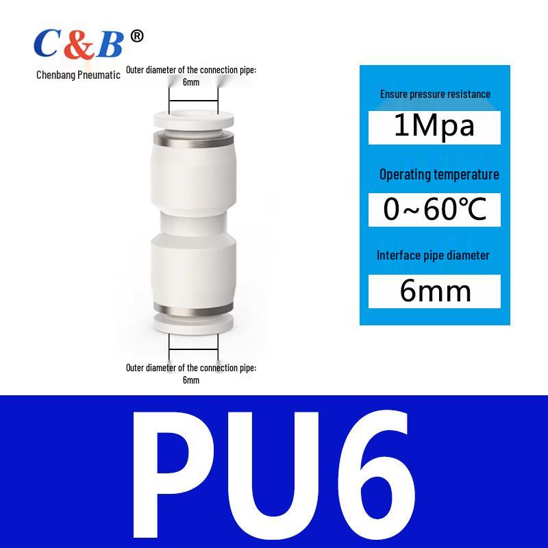 Pneumatic Nylon Air Hose Quick Connect Fittings: PU Straight, PY 5-Way, Cross 4-Way, PZA 3-Way, PE Connector with White/Blue Cap