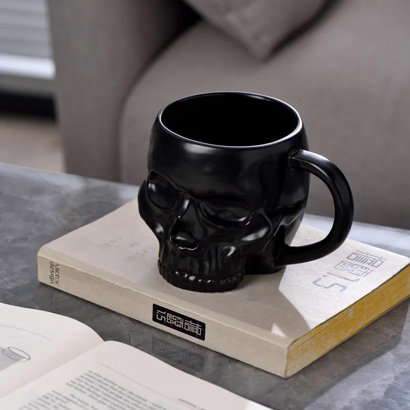 1Pc 580ML 600ML Porcelain White Black Skull Coffee Cup Beer Mug Drinkware For Juice Milk Ceramic Soup Bowls Halloween Gift