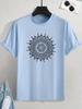 Abstract Lotus Pattern, Casual Slightly Stretch Crew Neck Graphic Tee, Male Clothes For Summer