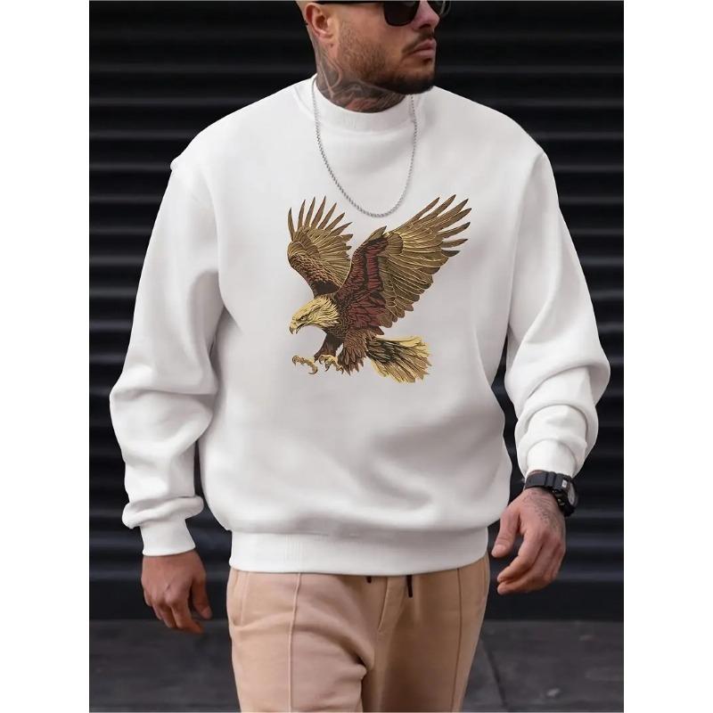 Men's Eagle Print Casual Sweatshirt-Long Sleeve Crew Neck, Stylish and Durable, Sporty Casual Style, Lightweight Fabric, Vibrant Living
