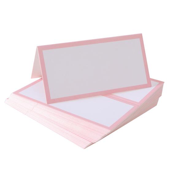 Place Cards for Table Setting Blank Wedding Seating Place Cards Folding Tent Name Cards with Pink Border for Party Bridal Banquet Dinner