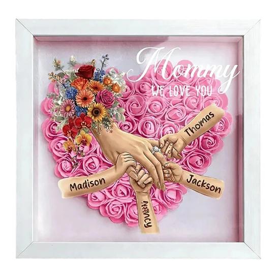 

Personalized Mommy Holding Hands Shadow Box with Ring And Manicure, Custom Names Floral Heart Picture Frame, Mother s Day Gifts for Mom Grandma S B белый