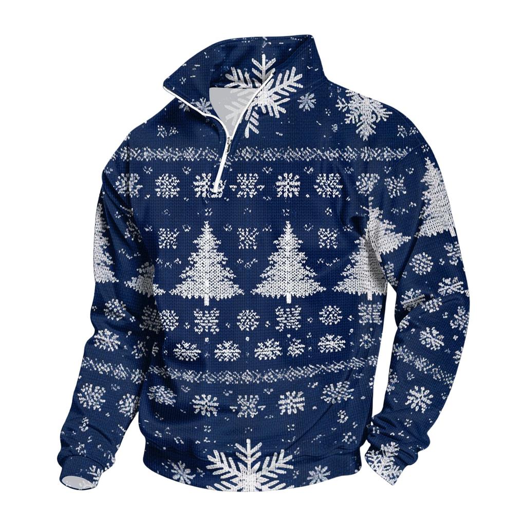 Men's Sweatshirt with Stand Collar Christmas Print Pullover for Casual Wear