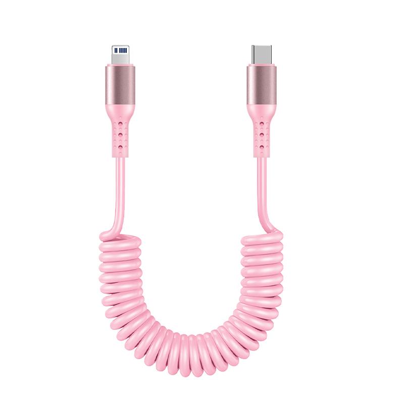 1.5M Coiled USB-C Type C 5A Fast Charging Data Cable 90 Right Angle Retractable Pure Copper Mobile Phone Cord for
