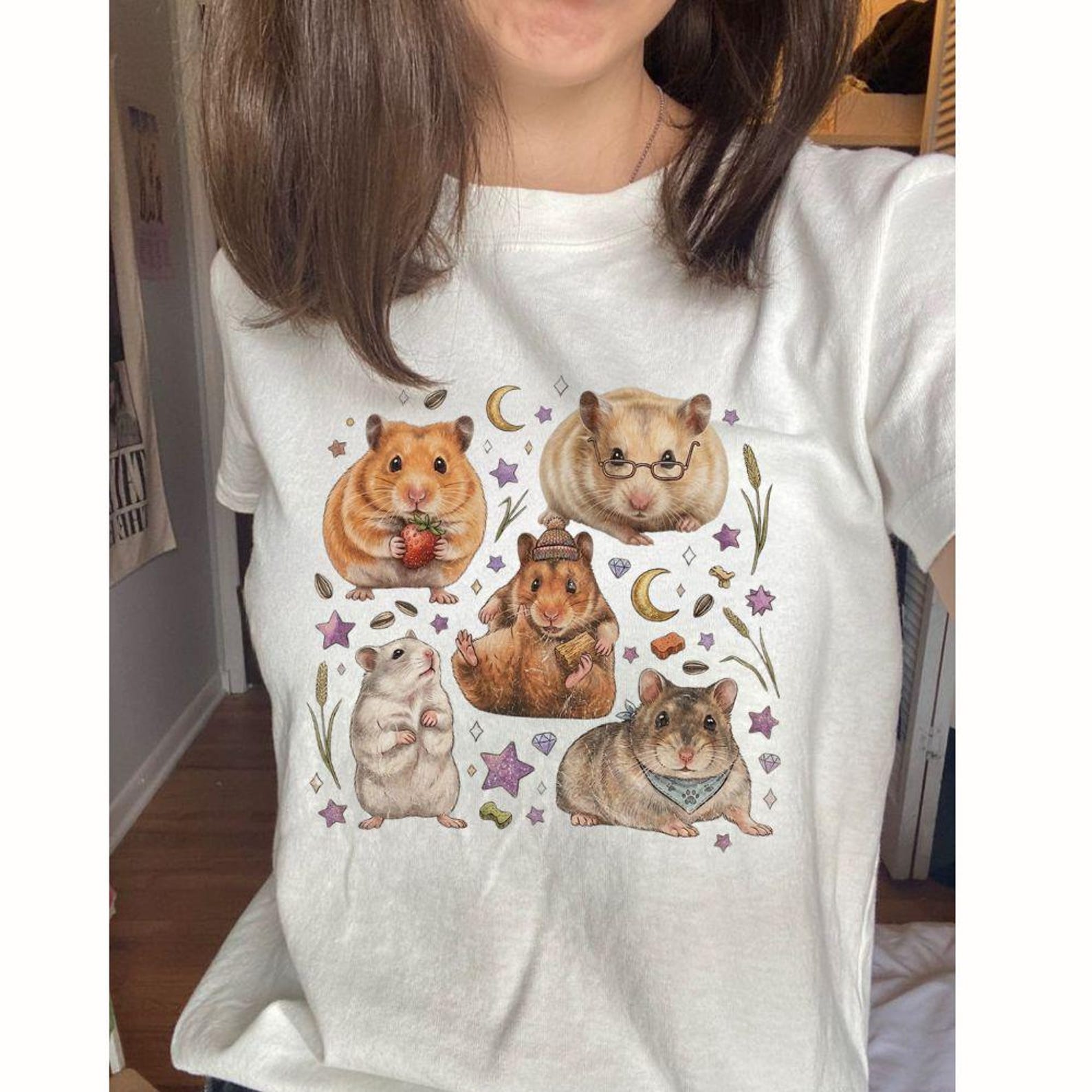 Hamster Crewneck Shirt: Whimsical Animal Graphic Tee S