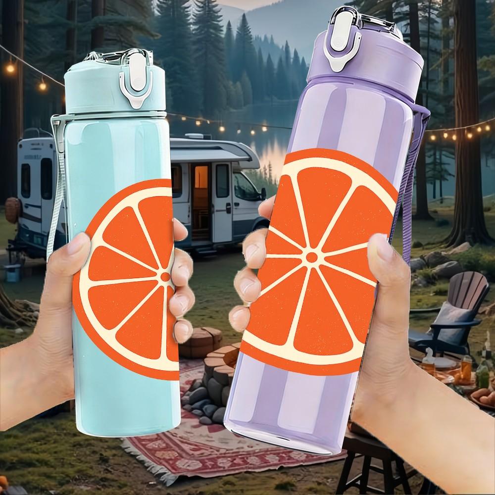 1PC Fresh Orange Slice Fruit Minimalist 750ml Color Plastic Sports Water Bottle Leakproof Flip Straw Lid Suitable for Sports Office Home Use