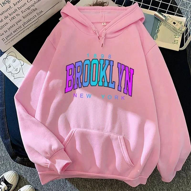 Brooklyn Print Hoodie for Woman High Grade Urban Casual Fashion Hooded Sweatshirt Girl Daily Home Outdoor Comfort Loose Pullover