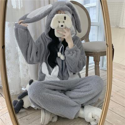 Winter Women Hooded Pajamas Cute Warm Sleepwear Female Nightwear