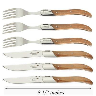 6 ks 8,7'' 304 Nerezová ocel Steakové nože Vidličky Sada Laguiole Večeřové nože Olivová rukojeť Sada nádobí Vánoční Dřevěné příbory