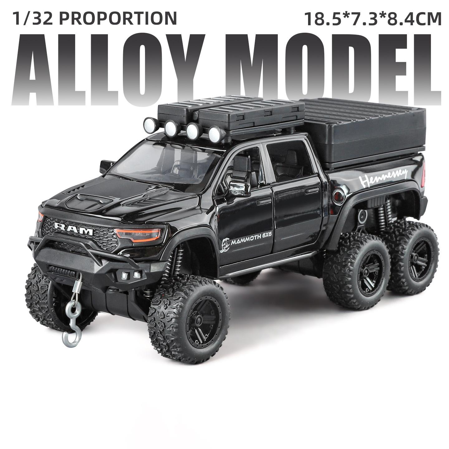 

1:32 Dodge Tyrannosaurus RAM TRX Off Road SUV Pickup Truck Alloy Metal Diecast Model Car Sound And Light Pull Back Children Toy чёрный
