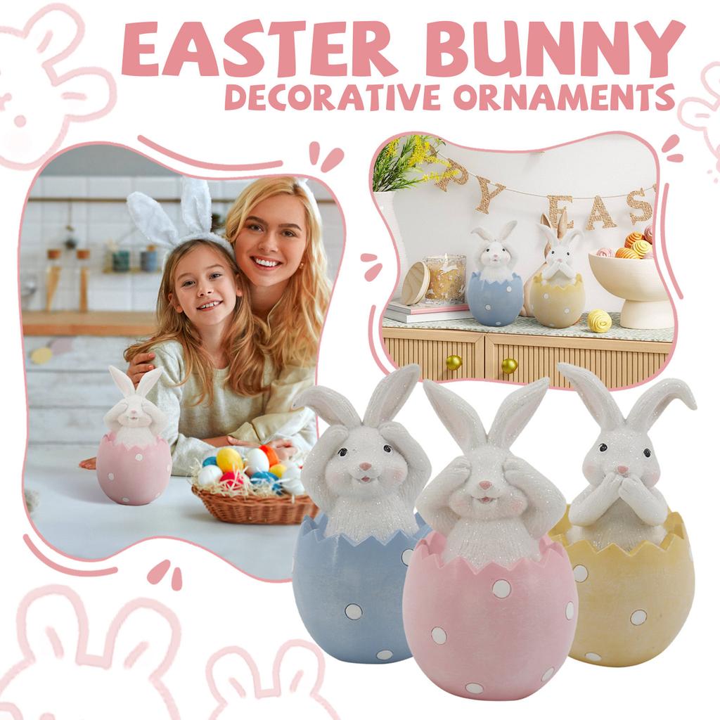 Home Resin Colorful Easter Animals Sitting On Eggshells Desktop Ornaments Cute Family Series.