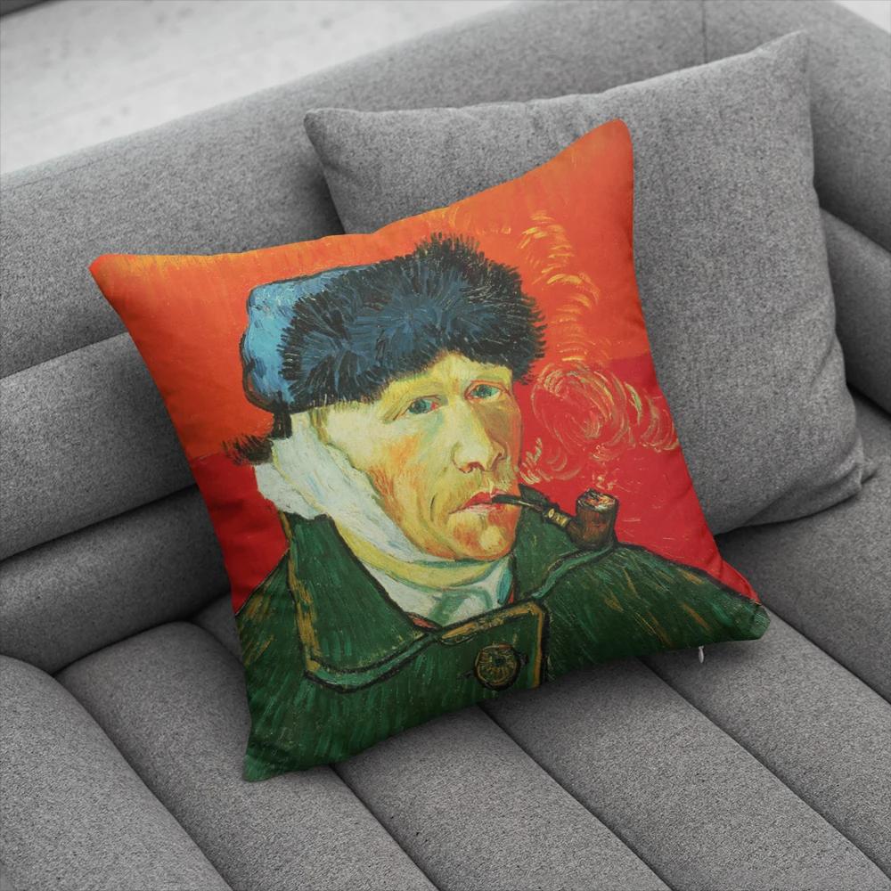 Oil Painting Decorative Pillowcases Starry Sky Self-Portrait Sunflower Sofa Bedroom Bedside Double-Sided Cushion Cover