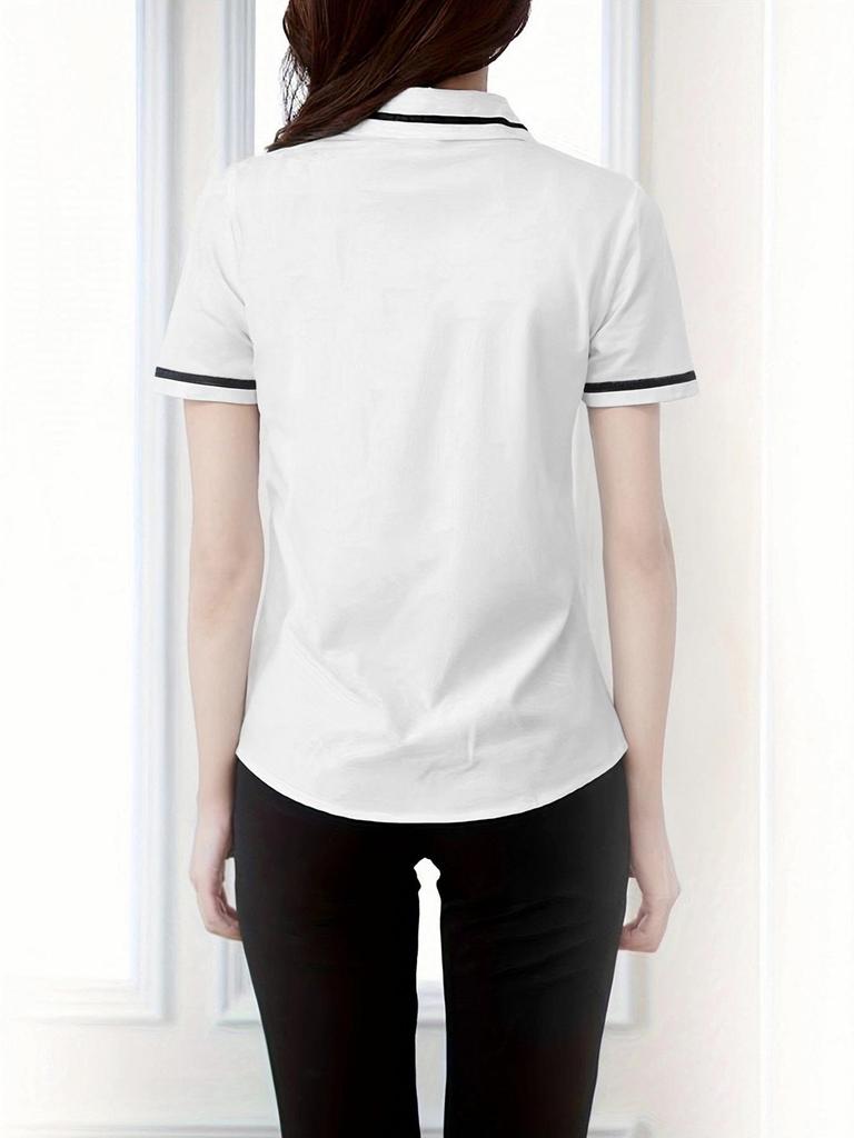 Classic Women's White Office Shirts with Contrasting Collars and Cuffs - European, American, Japanese, Korean Styles