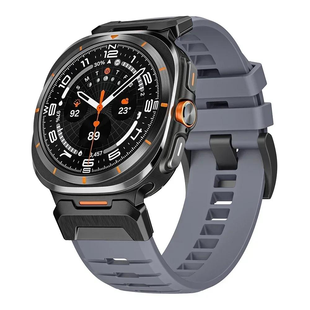 Stainless Steel Rubber Band for Samsung Galaxy Watch Ultra 47mm 2025 Soft Silicone Bracelet Men Strap for SAMSUNG ULTRA 7 Correa