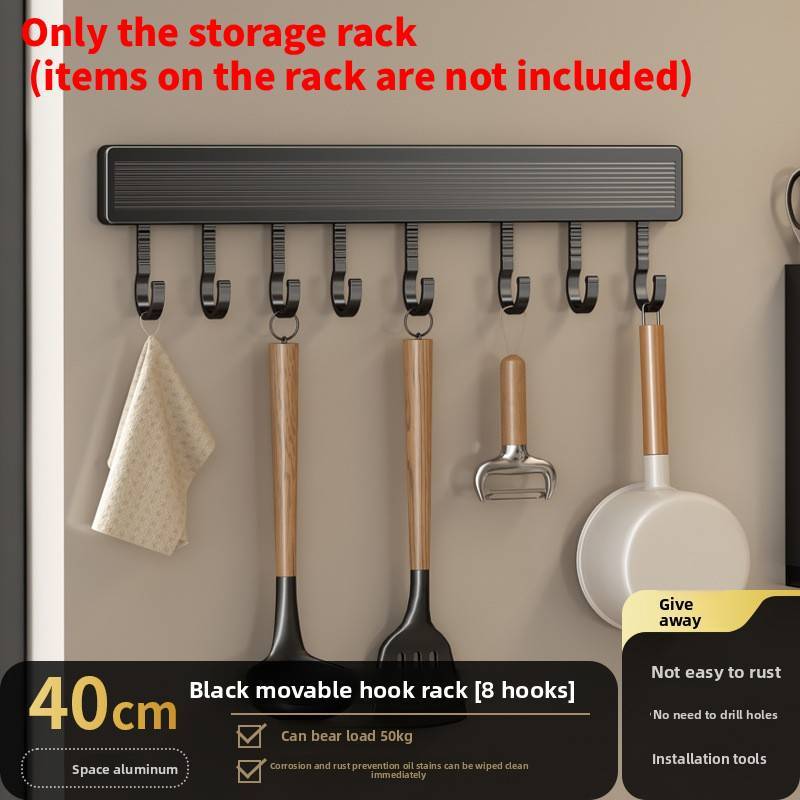 Kitchen Wall Hook Rack With Space Aluminum Material For Kitchen Organization And Utensil Storage