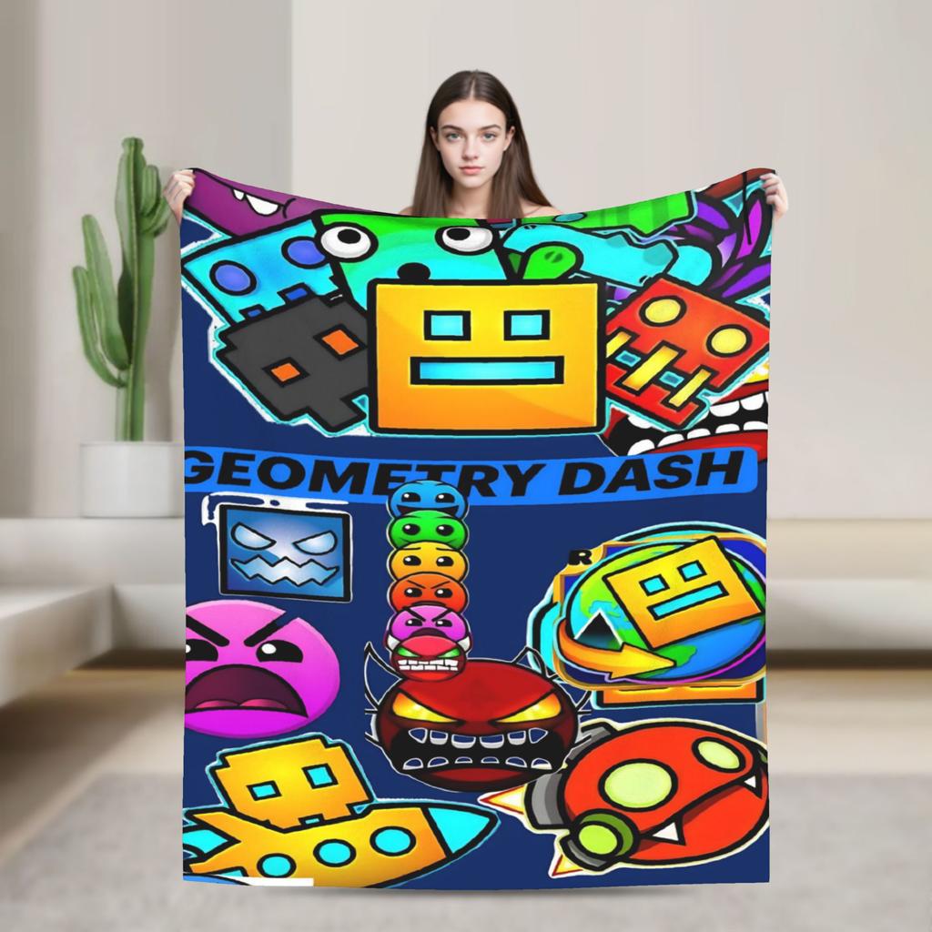 Geometry Dash Games Blankets Flannel Relax Soft Throw Blanket for Bedding Plush Thin Quilt