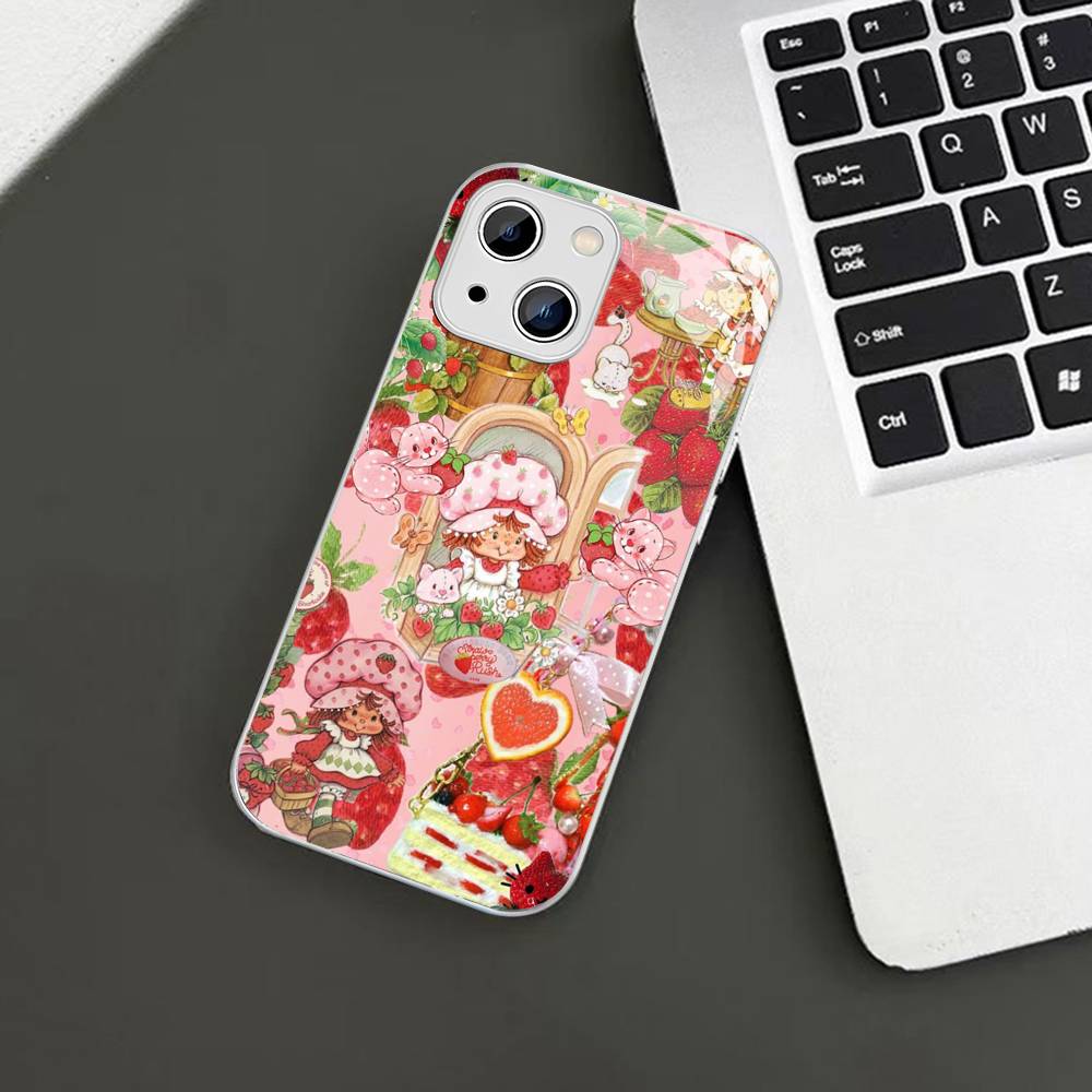 S-Strawberry-shortcake Girl Tempered Glass For Iphone 14 13 12 11 Pro Mini XS MAX 14Plus X XS XR Cover