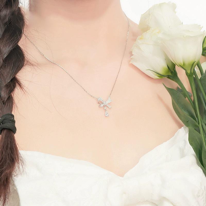 Bow Necklace Light Luxury Niche Design Sense Collarbone Chain Necklace Jewelry For Girlfriend'S Birthday And New Year Gift Quality