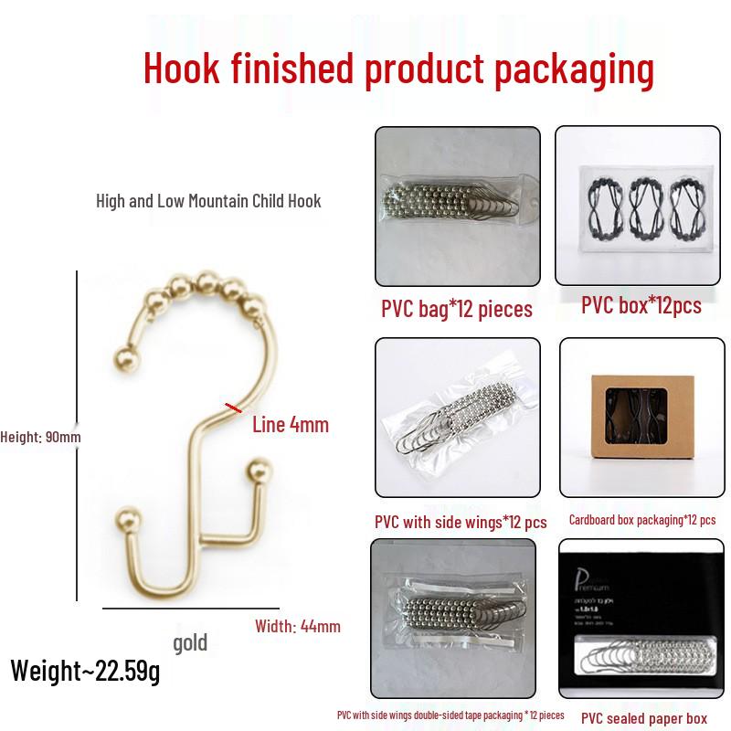 Stainless Steel Double-Sided Bath Curtain Hooks, Tool-Free Install, Sliding J-Hook Design