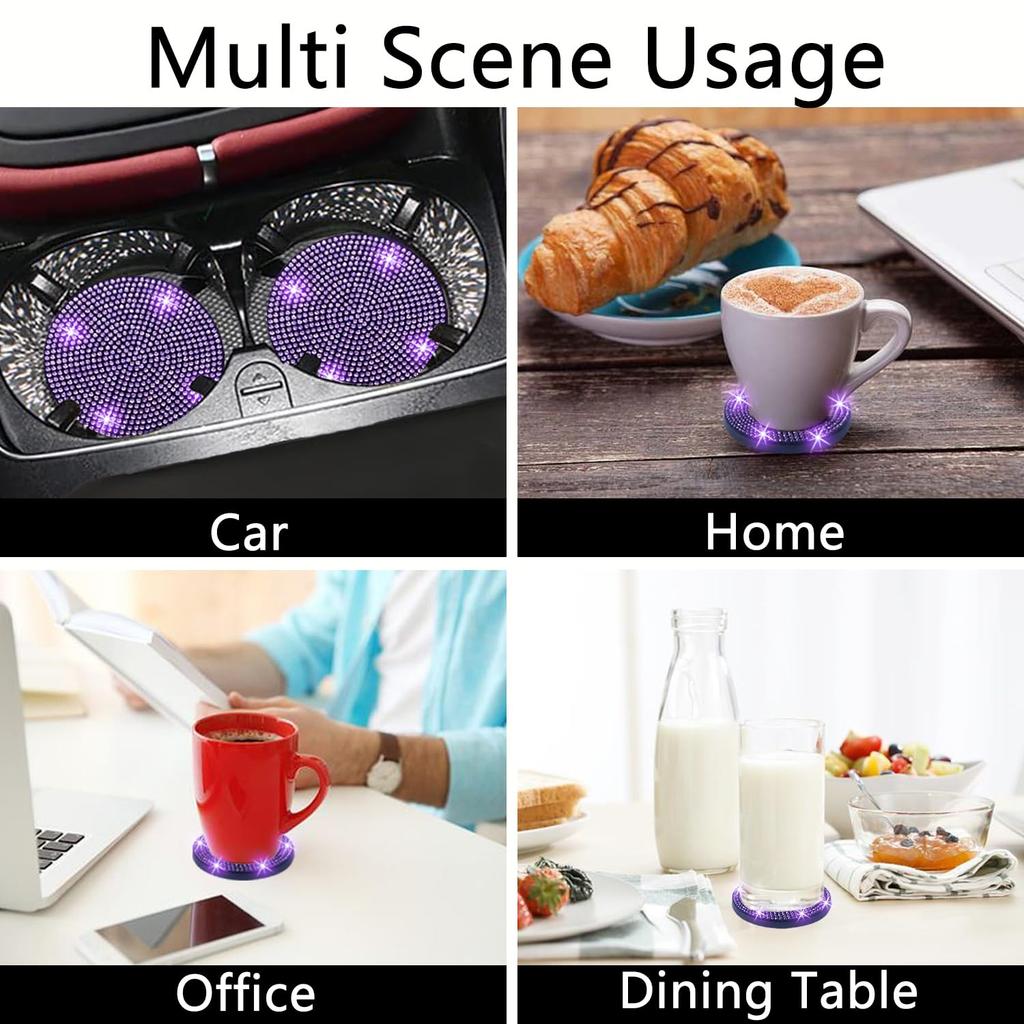 2 piezas Bling Posavasos para Portavasos de Coche 2.75" Antideslizantes a Prueba de Golpes Posavasos Universales para Portavasos de Coche