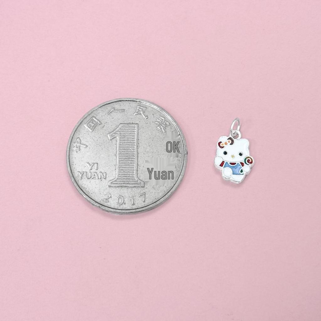 S999 Sterling Silver Cartoon Kitty Pendant Charm for DIY Bracelet Necklace Jewelry with Braided Rope Accessories