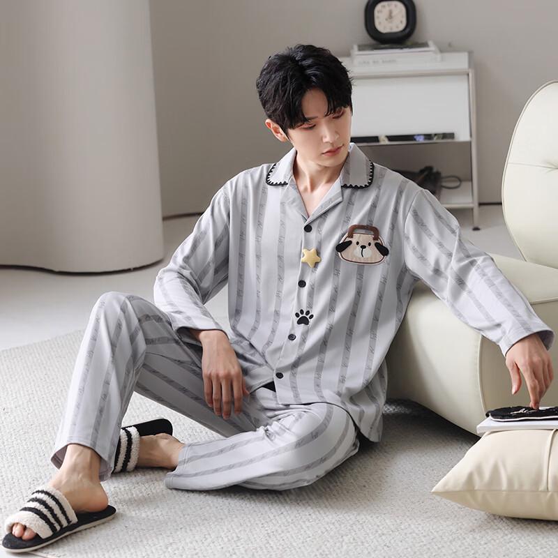 Langsha Men's 100% Cotton Long-Sleeve Pajama Set
