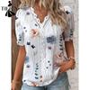 TIFICY Damenmode, lässig, Sommer, Blumenmuster, bedruckt, kurzärmelig, V-Ausschnitt, Blusen und Hemden