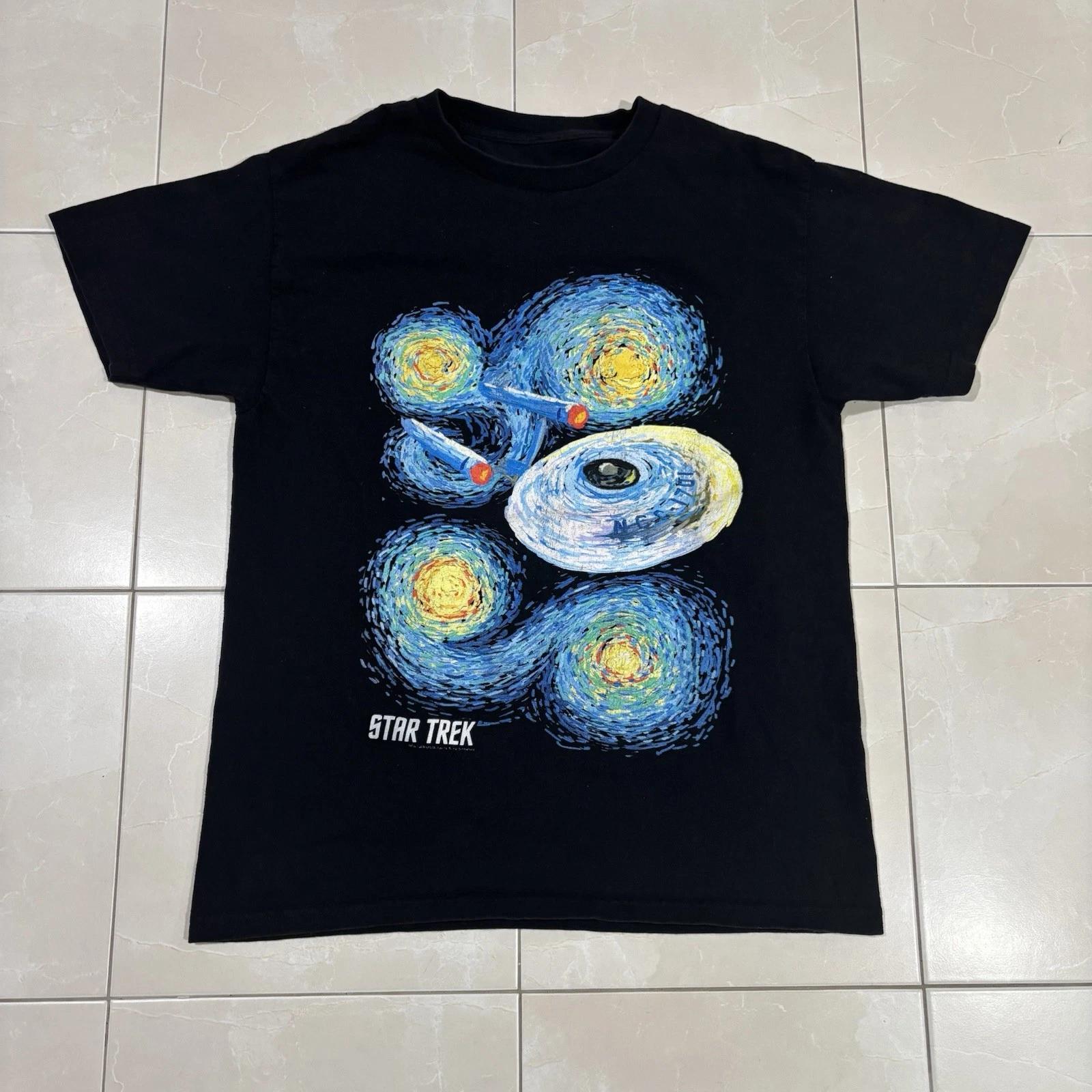 Vintage Star Trek T Shirt Starry Night Art Tee 90s Black Men’s M Space Show TV 2XL