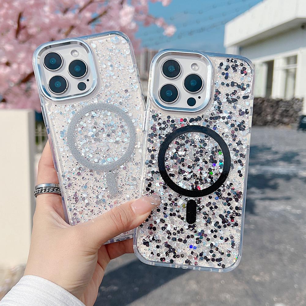 KEYSION Luxuxy Glitter Magnetic Phone Case for MagSafe for iPhone 15 16 Pro Max 15 16 Plus Soft TPU+PC Shockproof Back Cover