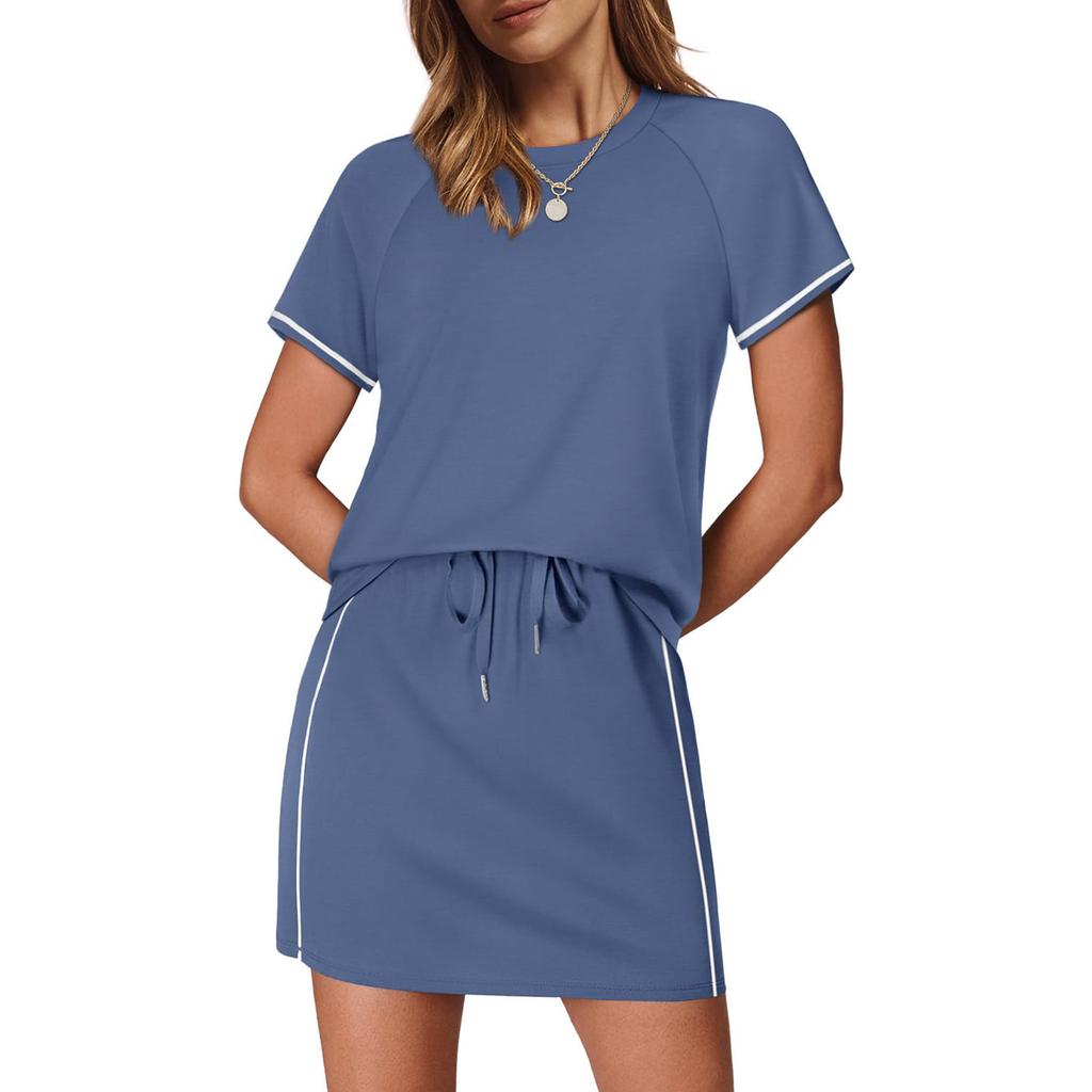 Ensembles 2 Pièces Pour Femmes Ensembles Jupe Tenues d'Été Ensemble Vêtements Femmes Voyage Entraînement Ensembles Jupe-Short