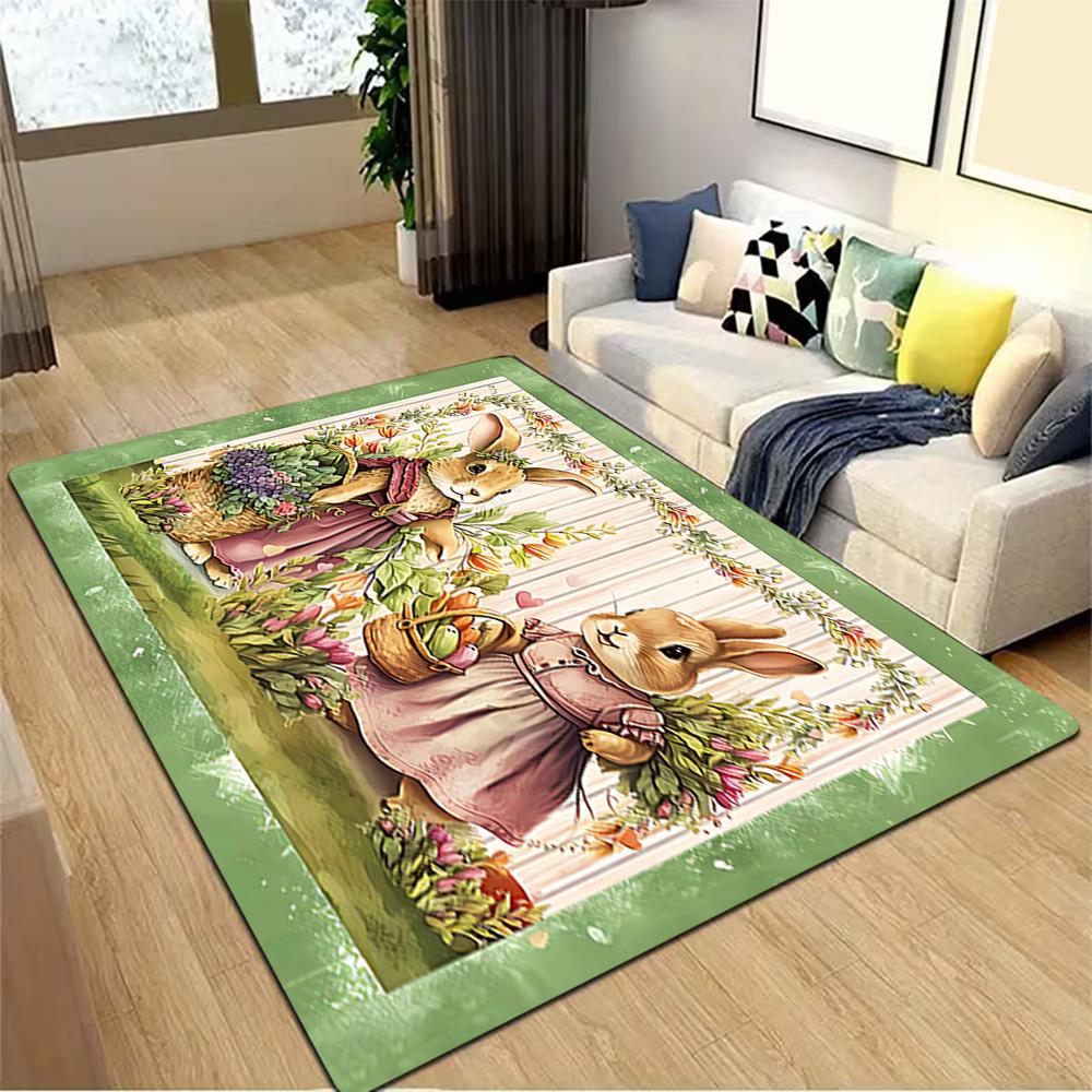 Easter Bunny Decorations Set Decoration,Carpet,Living Room,Bedroom, Non-slip,Square rug