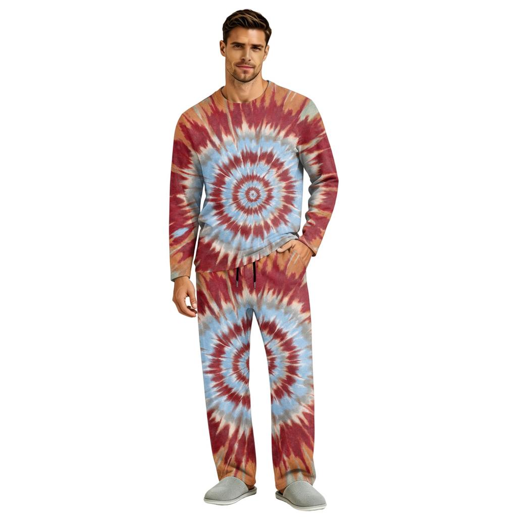 Men's Long Sleeve Pajama Set with Button Crotch and Elastic Drawstring Waist for Home Comfort