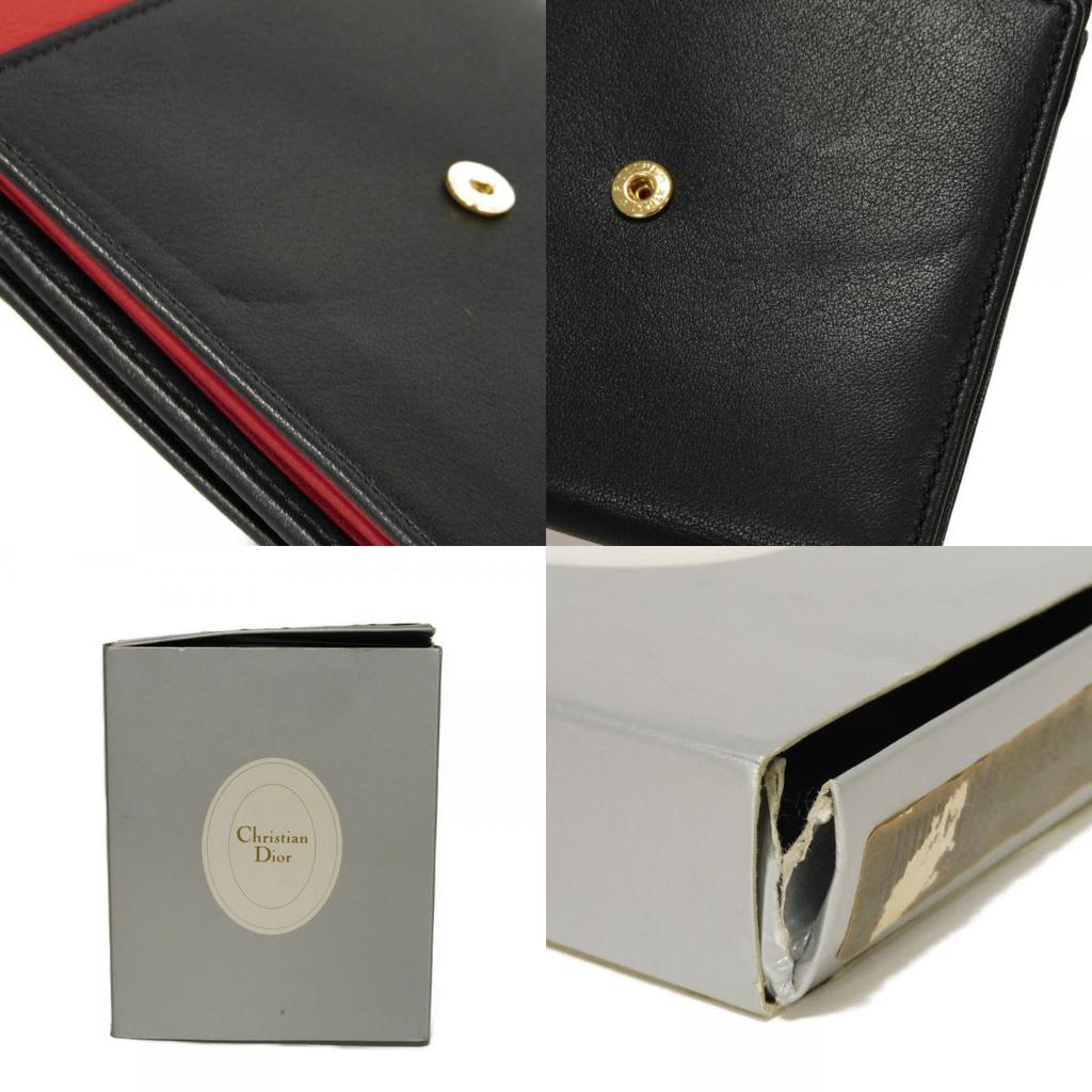 Used 10656 Trifold Wallet 7942, Old Style, Smooth Calfskin, Vintage, Old Red, Two-Tone CD Logo, Black, Unisex from